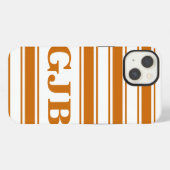 Etui iPhone 13 Rayure horizontale orange avec monogramme (Verso Horizontal)