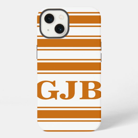 Etui iPhone 13 Rayure horizontale orange avec monogramme (Verso)