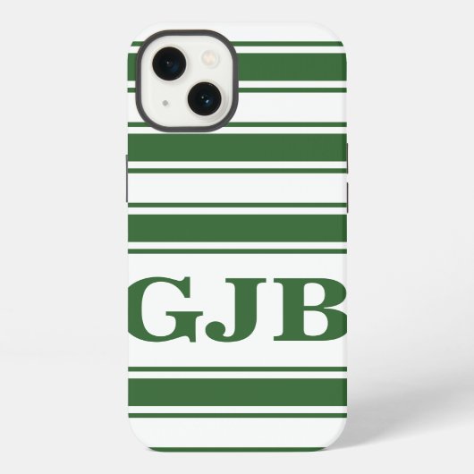 Etui iPhone 13 Rayure horizontale verte avec monogramme (Verso)