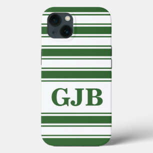 Etui iPhone 13 Rayure horizontale verte avec monogramme