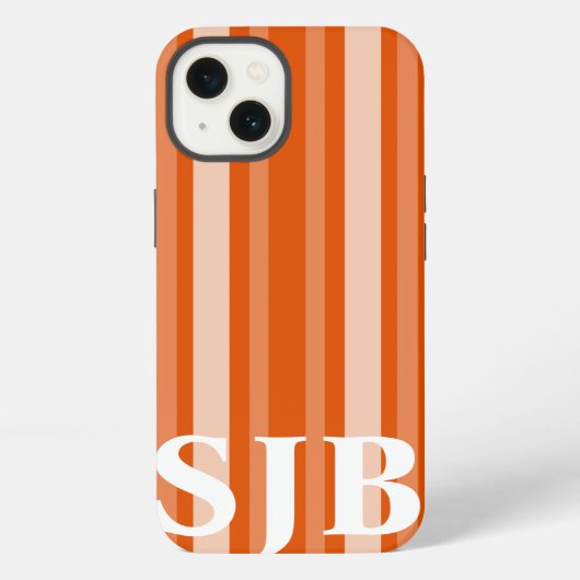Etui iPhone 13 Rayure victorienne de kaki avec monogramme (Verso)