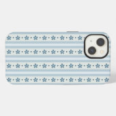 Etui iPhone 13 Rayures Bleues Clair Et Fleurs (Verso Horizontal)