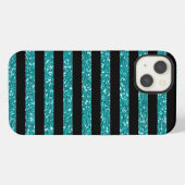 Etui iPhone 13 Rayures Turquoise Chic Élégant (Verso Horizontal)