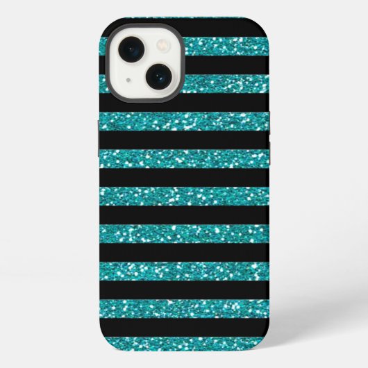 Etui iPhone 13 Rayures Turquoise Chic Élégant (Verso)