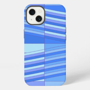 Etui iPhone 13 Rectangles Ondulés Couleurs Bleues