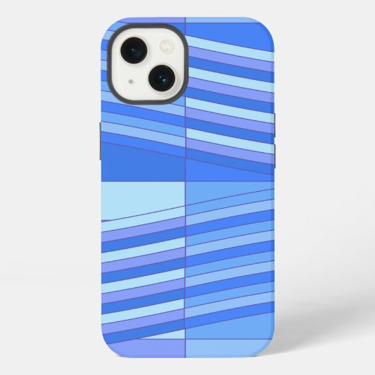 Etui iPhone 13 Rectangles Ondulés Couleurs Bleues (Verso)