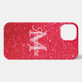 Etui iPhone 13 Red Fiery Sparkling Glitter Monogrammed    (Verso Horizontal)