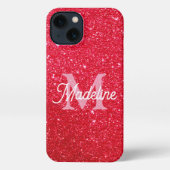 Etui iPhone 13 Red Fiery Sparkling Glitter Monogrammed (Verso)