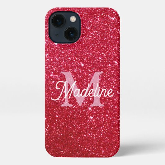 Etui iPhone 13 Red Fiery Sparkling Glitter Monogrammed    (Verso)