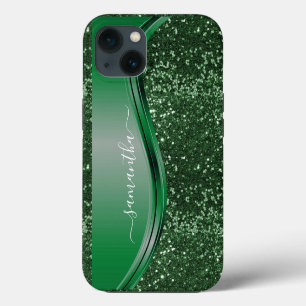 Etui iPhone 13 Regard scintillant Vert Émeraude Nom Personnalisé