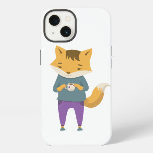 Etui iPhone 13 Renard mignon avec tasse de thé