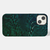 Etui iPhone 13 Résumé Matrice Numérique Verte et Bleue (Verso Horizontal)