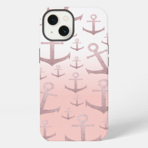 Etui iPhone 13 Rose corail nautique parties scintillant or motif
