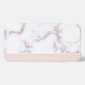 Etui iPhone 13 Rose Gold & Blush Pink Marble subtil Personnalisé (Verso Horizontal)