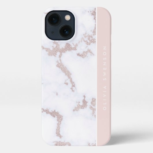 Etui iPhone 13 Rose Gold & Blush Pink Marble subtil Personnalisé (Verso)
