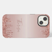 Etui iPhone 13 Rose monogramme classique Parties scintillant à l' (Verso Horizontal)