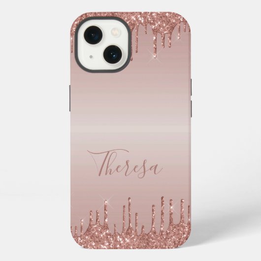 Etui iPhone 13 Rose monogramme classique Parties scintillant à l' (Verso)