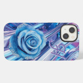 Etui iPhone 13 Rose rayée bleue (Verso Horizontal)