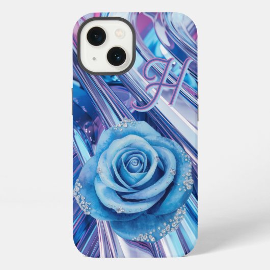 Etui iPhone 13 Rose rayée bleue (Verso)