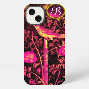 Etui iPhone 13 ROSSIGNOL AVEC MONOGRAMME ROSES, Rose Noir Jaune