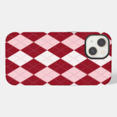 Etui iPhone 13 Rouge Argyle Rouge Clair Petit Diamant (Verso Horizontal)