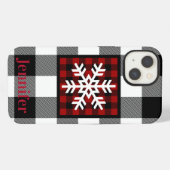 Etui iPhone 13 Rouge, Noir, Plaid de bison blanc, Coque de flocon (Verso Horizontal)