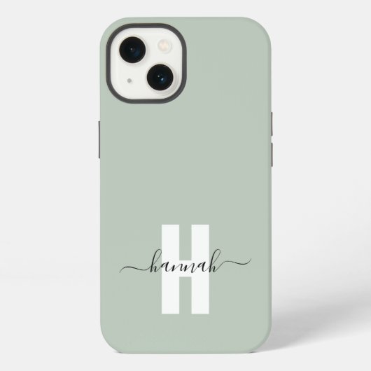 Etui iPhone 13 Sage Green Minimal Moderne Monogramme initial (Verso)