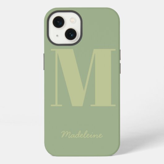 Etui iPhone 13 Sage Green Moderne Monogramme minimal Nom initial (Verso)