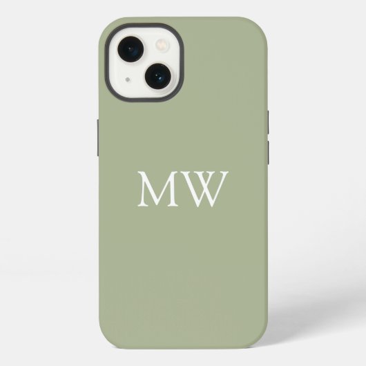 Etui iPhone 13 Sage Green Monogrammes Initiales Boho tendance (Verso)