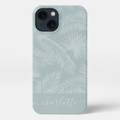 Etui iPhone 13 Sage | Tropical Botanical Palm Feuille Motif (Verso)