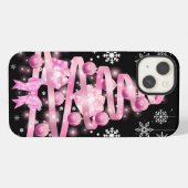 Etui iPhone 13 Sapin de Noël Ruban Rose Clair Flocon de Neige Bla (Verso Horizontal)