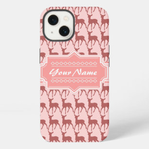 Etui iPhone 13 Saumon Rose Corail Motif Cerf   Personnalisé N2
