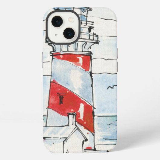 Etui iPhone 13 Scène de phare rouge et blanc (Verso)