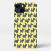 Etui iPhone 13 Scottish Terrier Scottie Chien SilhouetteGrid Jaun (Verso)