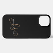 Etui iPhone 13 Script féminin Black Gold moderne Monogramme (Verso Horizontal)