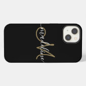 Etui iPhone 13 Script moderne Monogramme Or noir (Verso Horizontal)