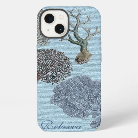 Etui iPhone 13 Scripts Chic côtier nautique plage Récif corallien (Verso)