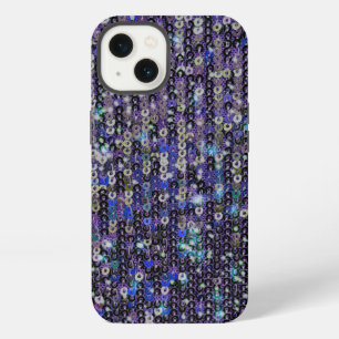 Etui iPhone 13 Sequins bleu violet motif scintillant
