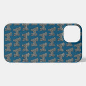Etui iPhone 13 Shih Tzu mignon Chien Silhouette Grille Bleu (Verso Horizontal)