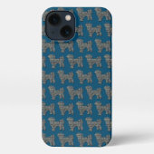 Etui iPhone 13 Shih Tzu mignon Chien Silhouette Grille Bleu (Verso)