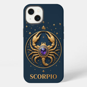 Etui iPhone 13 Signe du zodiaque Scorpion doré avec bijou et étoi