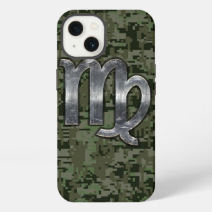 Etui iPhone 13 Signe du zodiaque Vierge sur camouflage numérique