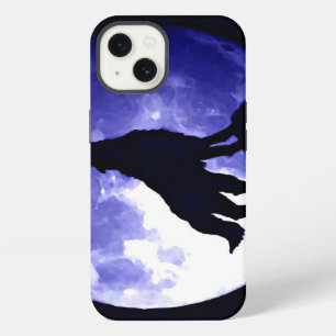 Etui iPhone 13 Silhouette de loup hurlant & Nuit bleue de pleine