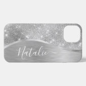 Etui iPhone 13 Silver Glitter Glam Bling Personalized (Verso Horizontal)