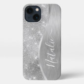 Etui iPhone 13 Silver Glitter Glam Bling Personalized (Verso)