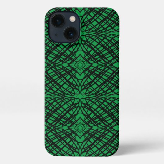 Etui iPhone 13 Simple Scribble | Carreaux miroir | Vert | (Verso)