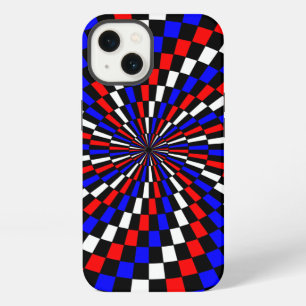 Etui iPhone 13 Spirale rouge blanc de Checker bleu par Kenneth Yo