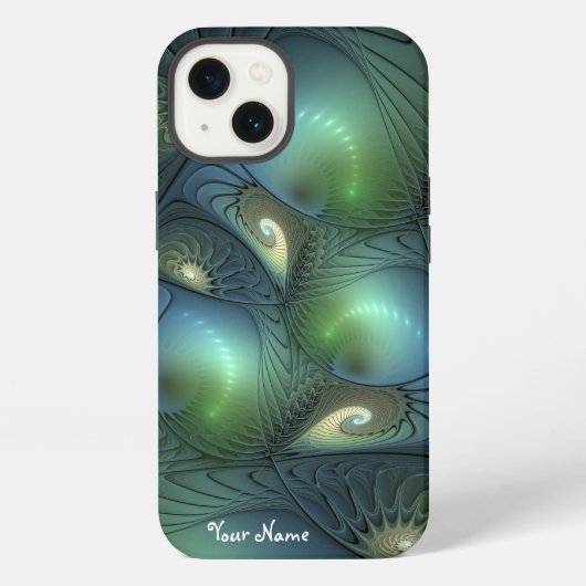Etui iPhone 13 Spirales Vert Sable Abstrait Nom Fractal (Verso)