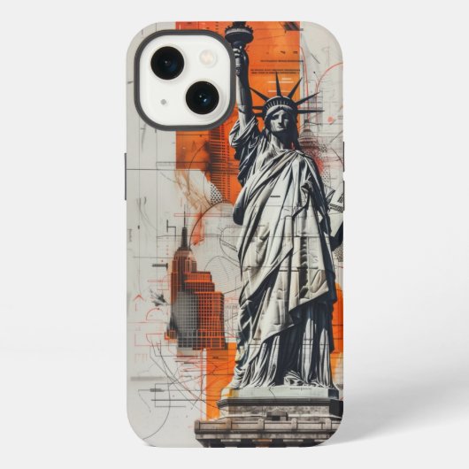 Etui iPhone 13 Statue de la Liberté : plan d'architecture moderne (Verso)