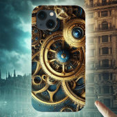 Etui iPhone 13 Steampunk Horkwork Or et Turquoise